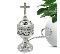 Brûleur d'encens en métal - Plaqué laiton - 10,5 x 10,5 x 9,9 cm - Porte-cône d'encens en forme de croix - Support en résine catholique vintage en bronze pour décoration de maison, église, méditation