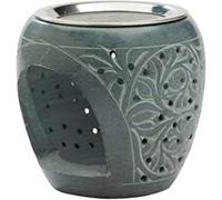 Brûleur d'encens en stéatite [Hauteur 8 cm, Diamètre 8,5 cm] pour Fumer doucement avec Une Bougie Chauffe-Plat. Grille en Acier Inoxydable Incluse.