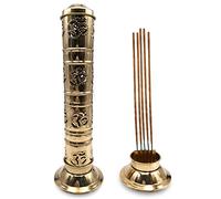 Brûleur dencens (encensoir) Symbole Om en Laiton doré - 27 cm de Haut, Base de 8 cm et Couvercle de 5 cm - Poids: 155 g. Porte encens pouvant contenir Jusqu’à 5 bâtons.