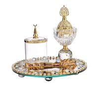 Brûleur d'encens Ensemble de brûleurs d'encens de luxe doré, 4 pièces, brûleur d'encens Bakhoor, brûleur d'encens au charbon de cristal, for la méditation, l'aromathérapie, la décoration du bureau et