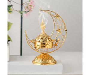 Brûleur d'encens grec en métal antique arabe pour aromathérapie, yoga, spa, décoration d'intérieur (doré)