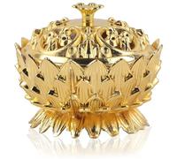 Brûleur d'Encens Lotus, Porte-Encens en Forme de Cône en Alliage de Zinc Lotus Vintage Support de Cône de Refoulement de Bouddha en Cuivre Tibétain, Porte-Bâton d'Encens 7 × 5 cm(Or)
