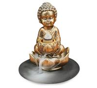 Brûleur d'encens naturel avec figurine de Bouddha - Support d'encens pour cônes à refoulement - Idéal pour rituel zen et Reiki - Décoration avec fleur de lotus pour jardin zen - Possibilité de tige