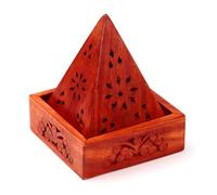 Brûleur d'Encens Pyramidal en Bois de manguier avec Motif Fleur