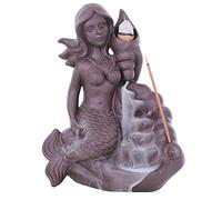 Brûleur d'encens sirène en céramique à refoulement pour décoration de la maison, brûleur d'encens en porcelaine pour yoga, salon, bureau et chambre à coucher (forme de sirène)