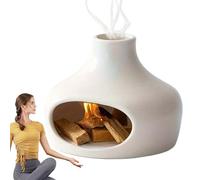 Brûleur d'encens Smudge - Plateau en céramique émaillée à la main avec chambre de cheminée verticale et support de bâton en bois, outil de nettoyage de l'espace sacré | Décor de méditation minimaliste