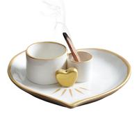 Brûleur d'encens, support Palo Santo en céramique résistant à la chaleur 4 en 1, support de sauge en forme de cœur 5, 9 x 5, pouces, brûleur d'encens décoratif pour le yoga du temple à la mais.