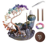 Brûleur d'encens Waterfall, Porte Encens Backflow avec Arbre de Cristaux, Encensoir Cristal 7 Chakras avec 60 Cônes d'Encens, 30 bâtons d'encens, Ornement d'Aromathérapie Décoration d'Intérieur