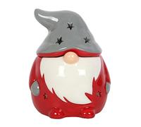 Brûleur d'huile en céramique Rouge et Gris Gonk Fait Main - Porte-Bougie Chauffe-Plat - Bougie Gonk - Porte-Bougie en sel - Décor Gonk en Porcelaine Grise Rader - Porte-Bougie Chauffe-Plat