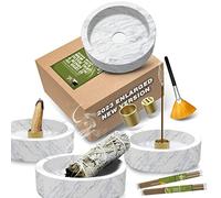 Bruleur Encens Porte Encens Baton - Marbre Naturel Porte Encens 2023 Mis à Jour Extra Large pour Palo Santo Encens Cone avec Encens Baton comme Cadeaux (Blanc Gris)