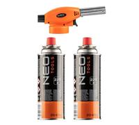 Brûleur gaz à visser - NEO TOOLS - 2 cartouches butane 227g - Température jusqu'à 1300°C - Allumage piézo