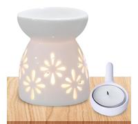 Brûleur Huile Essentielle en Céramique Émaillée 50ml, Diffuseur d’Arômes avec Support Bougie Chauffe-Plat, Brûleur pour Fondants Parfumés et Cire, Décoration Maison Chambre Salon (9x7x7 cm)