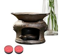 - Brûleur Zen Diffuseur - 4,7 pouces Céramique Aromathérapie, Fait à la Main | Diffuseur d'Huile Parfumée Encens avec 2 Bougies chauffe-plat pour Chambre Salon Bureau Pour Méditation Relaxante Et Yoga