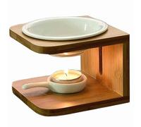Brûleurs à Huile Essentielle en Céramique en Bambou,Bruleur Fondant,Brule Parfum,Lampe Chauffe Bougie,Porte Bougie Bruleur Encens,Diffuseur Parfum pour Décor Maison,Bureau,Spa,Yoga,11.5 cm