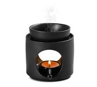 Brûleurs Parfumé Céramique pour Huiles Essentielles, Brule Parfum, Bruleur Fondant, Diffuseur d'huile et de Cire - Lampe à Huile parfumée - H 11 cm x l 10 cm Bol Amovible (Noir Mat)
