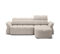 Brume - Canapé d'angle droit 4 places convertible électrique avec coffre et têtières réglables en tissu bouclette - Beige