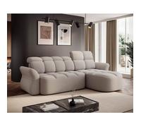 Brume - Canapé d'angle droit 4 places convertible électrique avec coffre et têtières réglables en tissu bouclette - Beige
