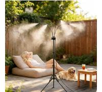 Brumisateur extérieur sur pied, réglable avec 4 buses, système de brumisation portable pour terrasse et jardin (Noir)