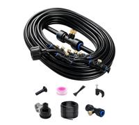Brumisateur Terrasse 18M, Kit Brumisateur Extérieur 19 Buses en Laiton, Système de Refroidissement avec Filtre Eau, Brumisateur Eau Exterieur pour Jardin Parasol Animaux(9M/8pcs)