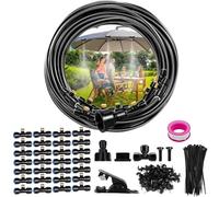 Brumisateur Terrasse Exterieur, Kit d’Irrigation Système de Brumisateur Extérieur 24M avec 28 Buses de Brume avec Joint en T, Kit de Tuyau Brumisateur par Brume pour Jardin Parasols