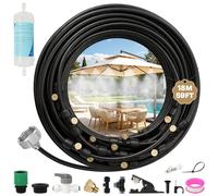 Brumisateur Terrasse,Kit Brumisateur Exterieur,18M Tuyau 25 Buses de Brume avec Joint en T Adaptateur 3/4",Kit d’Irrigation Système Brumisateurs eau Exterieur Terrasse Parasol Pergola Jardin Piscineb