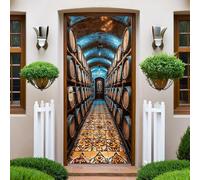 Brun Autocollants de Porte 77x200 cm fûts de chêne de cave à vin vintage 3D Trompe L'Oeil Auto-adhésif Vinyle Porte Papier Stickers Imperméable Mur Salon Chambre Salle Bain Décor