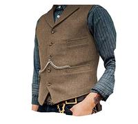 Brun clair Gilets Sans Manche Désinvolte Homme Costume Formel Gilet de Costume de Tailleur en Lainage la Laine Tweed Rétro Arête de Hareng col Cranté élégant Garçons d'Honneur de Mariage de Bal-3XL