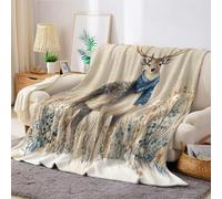Brun Couverture Polaire Animal Mignon cerf 130 x 150 cm Plaid Sherpa Flanelle Imprimé 3D, Super Doux et Chaud pour Lit, Canapé, Enfant ou Adulte