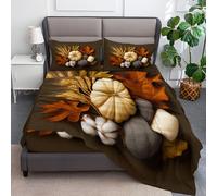 Brun Drap Housse 90 x 190 cm Microfibre Brossée, Éléments d'automne Citrouille Blé avec Rebord Élastique Protège Matelas Amovible, Literie de Chambre, adapté aux Matelas 90x190 cm