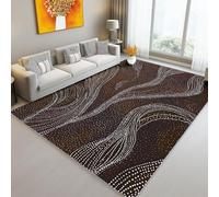 Brun Foncé Tapis de Sol Décoration Moderne, Lavable Tapis Imprimé à Poils Courts Lignes d'art Aborigène Abstraites, Doux Moquette pour Chambre Antidérapant, 60 x 110 cm
