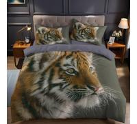 Brun Housse de Couette 140x200 cm Bébé Tigre Animal Parure de Lit 1 Personne en Microfibre 3D Douce avec 1 Taies d'oreiller et Fermeture Éclair