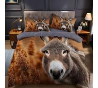 Brun Housse de Couette 240x260 cm Petit âne Parure de Lit 2 Personnes en Microfibre Douce Imprimée avec Fermeture Éclair et 2 Taies d’Oreiller