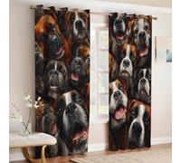 Brun Lot de 2 Rideaux Occultants Chien Boxer Animal Polyester Opaque Imprimé 3D, Thermiques et Phoniques, Anti Froid pour Chambre, Salon ou Salle de Jeux 140L X 245H cm