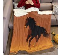 Brun-Orange Couverture Polaire 70 x 100 cm Cheval de Style Peinture à l'huile Impression 3D Plaid Polaire Douce Moelleuse Chaudes Flanelle Couverture de Lit Plaid pour Filles et Garçons