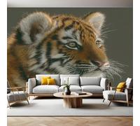 Brun Papier Peint Intissé 200x140 cm Bébé tigre animal Papier Peint Panoramique Mural Affiche Géante Décoration Murale Photo Salon Chambre D'enfant Décor Fond TV