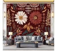 brun rougeâtre Papier Peint Intissé Art populaire Vintage Texture Fleurs Poster Tableaux Photo Muraux Utilisé Pour Salon Chambre Chambre D'Enfant Décoration Murale 200 x 140 cm