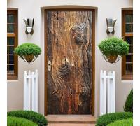 Brun Sticker Porte Intérieure 3D Trompe-l’Œil anneaux de croissance du grain du bois rétro 83x204 cm Autocollant Porte PVC Auto-adhésif Imperméable Décoration Maison