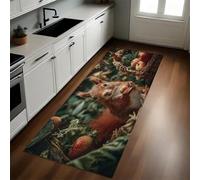 Brun Tapis de Cuisine 60 x 180 cm Animaux pins Pommes Antidérapant Lavable Absorbant Devant Évier Tapis Long pour Couloir, Entrée, Salle de Bain