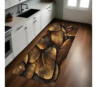 Brun Tapis de Cuisine Plumes dorées Lavable Doux Polyester 50 x 150 cm Tapis d’Entrée Absorbant Passage Couloir Facile à Nettoyer