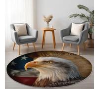 Brun Tapis Rond Lavable Pas Facile à Décolorer, Animal Aigle Journal Sol à Poils Courts pour Salon Chambre, ø 160 cm Ras Antidérapant et Résistant Flanelle Moquette Rond