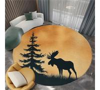 Brun Tapis Salon Rond Style Rétro Pins Silhouettes De Cerfs Intérieur Tapis de Chambre Rond, Poil Court Moderne Lavable Antidérapant Moquette Ronds - pour Salon Chambre Enfant & Salle À Manger 100 cm