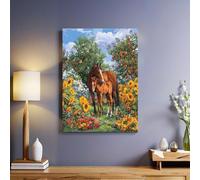 Brun Toile décorative Chevaux de jardin et d'animaux 50x40 cm Tableau mural moderne Impression pour salon chambre maison bureau