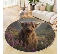 Brun violacé paysages naturels bétail des Hautes Terres alpines Tapis Rond 100cm Lavable en Machine Antidérapant Ronde Carpet Descente de Lit Chambre Adulte Salon Salle a Manger Bureau