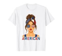 Brunette American Girl America Flag American Girlfriend Wife T-Shirt