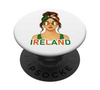 Brunette Irish Girl Ireland Flag Irish Girlfriend Wife PopSockets PopGrip Adhésif