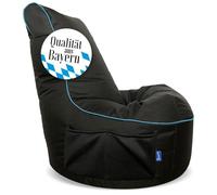 Bruni Cockpit Pouf de jeu noir, avec dossier et compartiment, convient pour l'intérieur et l'extérieur, fabriqué en Allemagne, noir/bleu