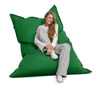 Bruni Pouf géant Carré vert sapin - Rectangulaire XXL 140 x 180 cm, 400 l de rembourrage, housse intérieure, sac de couchage amovible, intérieur et extérieur