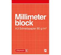 Brunnen 104737001 Bloc de 20 pages de papier millimétré Rouge/marron Format A3 297 x 240 mm