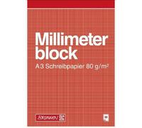 BRUNNEN 104737001 Bloc millimétré A3 schéma en mm d'un côté en impression réticulée rouge-brun