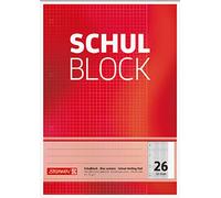 BRUNNEN 1052526 Cahier scolaire A4 50 feuilles quadrillées avec marge et reliure collée sur le dessus 26 perforées 70 g/m²